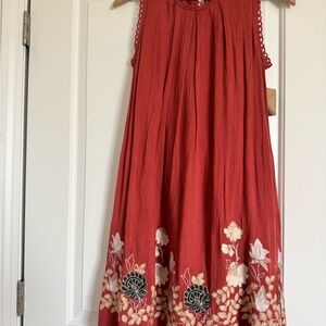 Cupio Terracotta Dress with Floral Embroidery